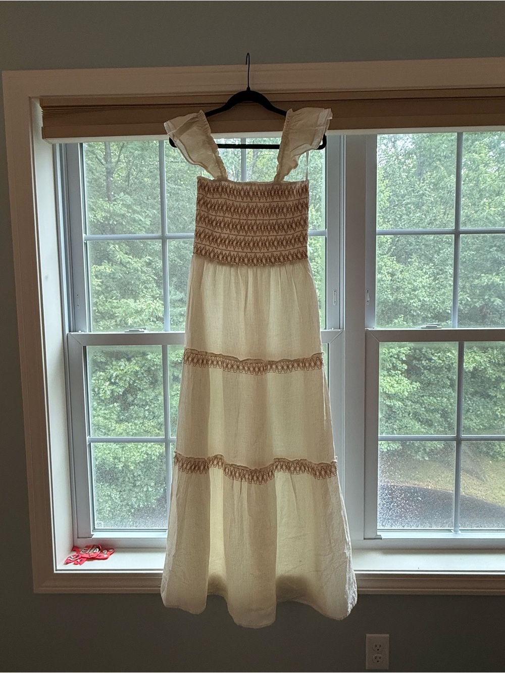 Sim & Sam Smocked Ivory Maxi Dress with Lace Trim size M